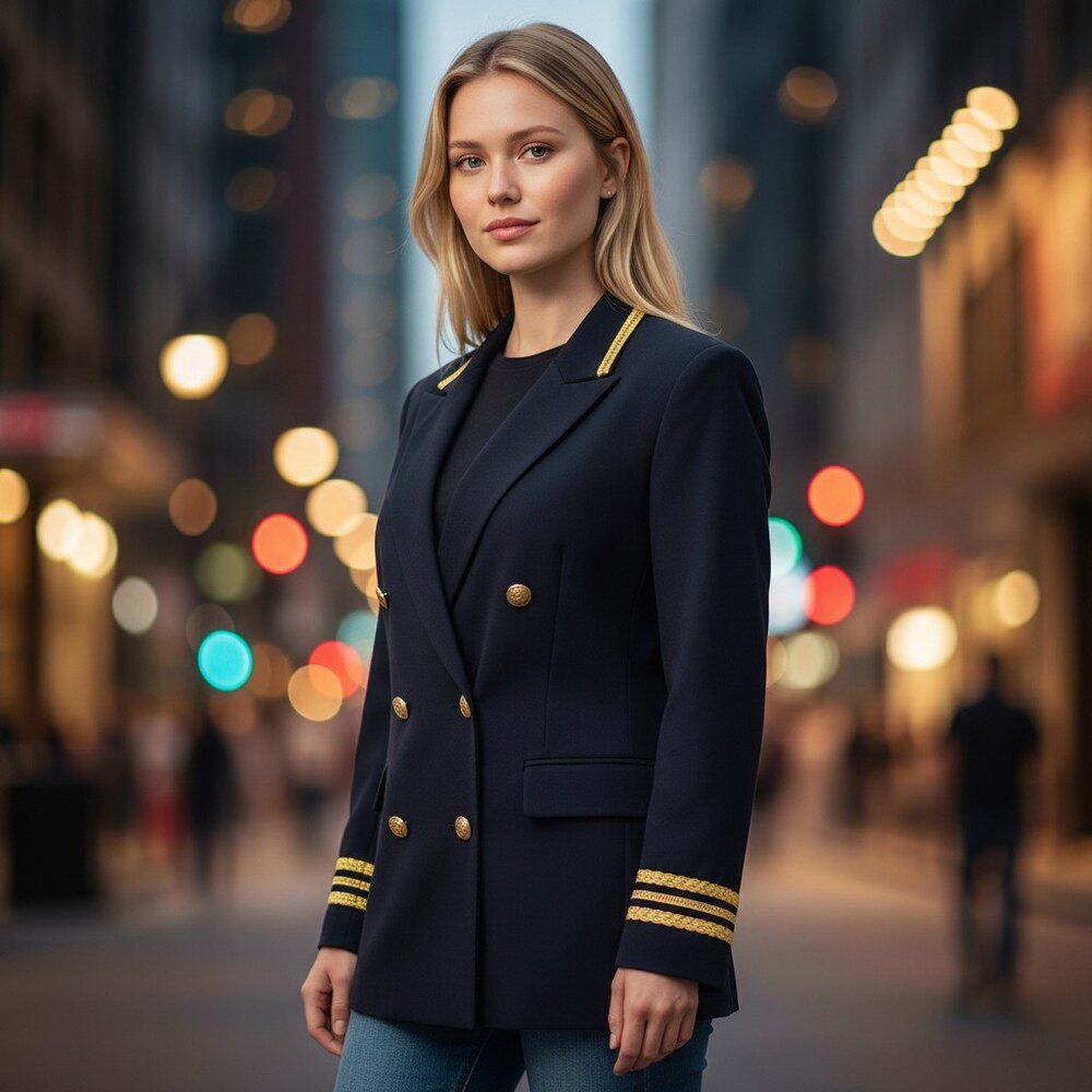 Vintage 80s Studio C Nautical Blazer Jacket Size 8 Navy Blue Gold Braid Accents